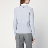 Thom Browne Light Grey Cotton and Silk Cardigan with Tricolour Detail grey