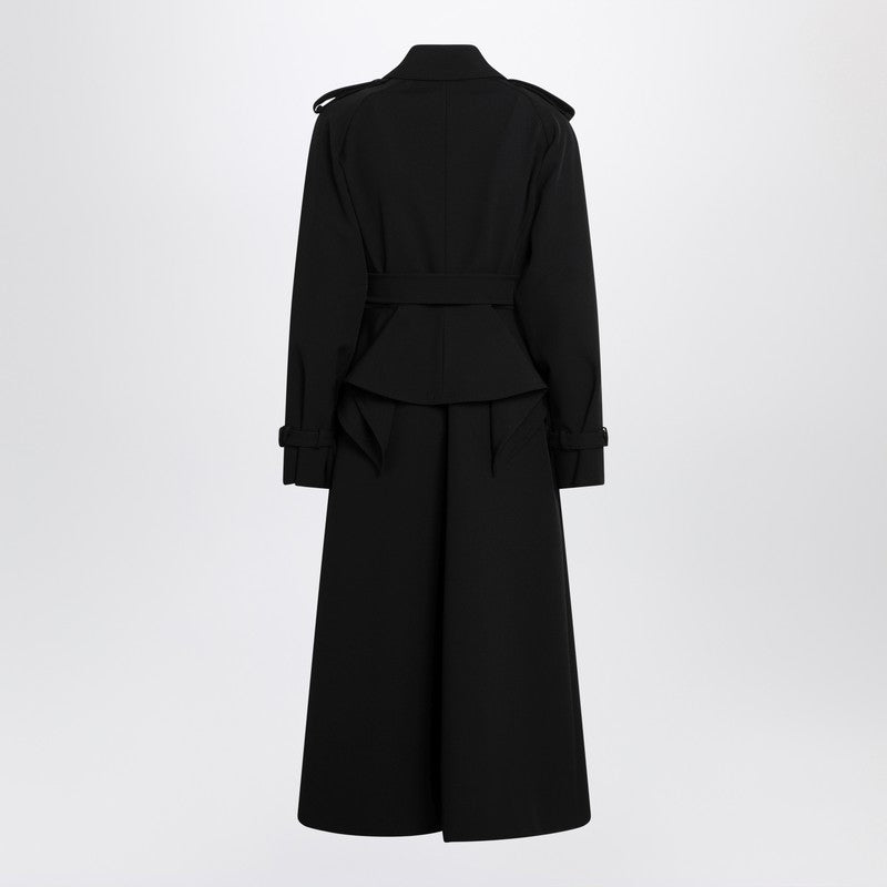 Max Mara Black Long Trench Coat in Stretch Sable Black