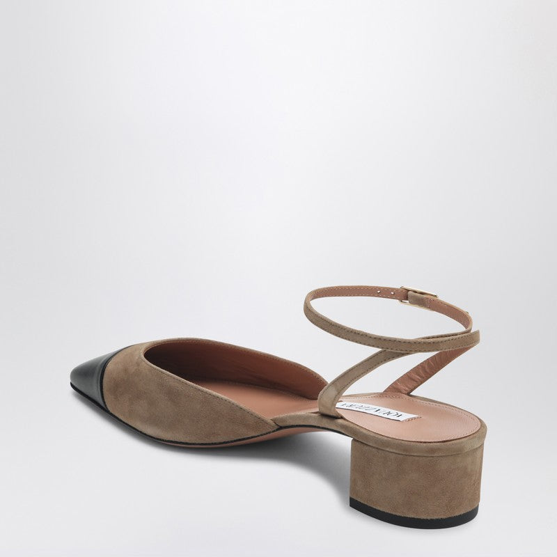 Aquazzura French Flirt 35 Beige and Black Suede Pumps Brown