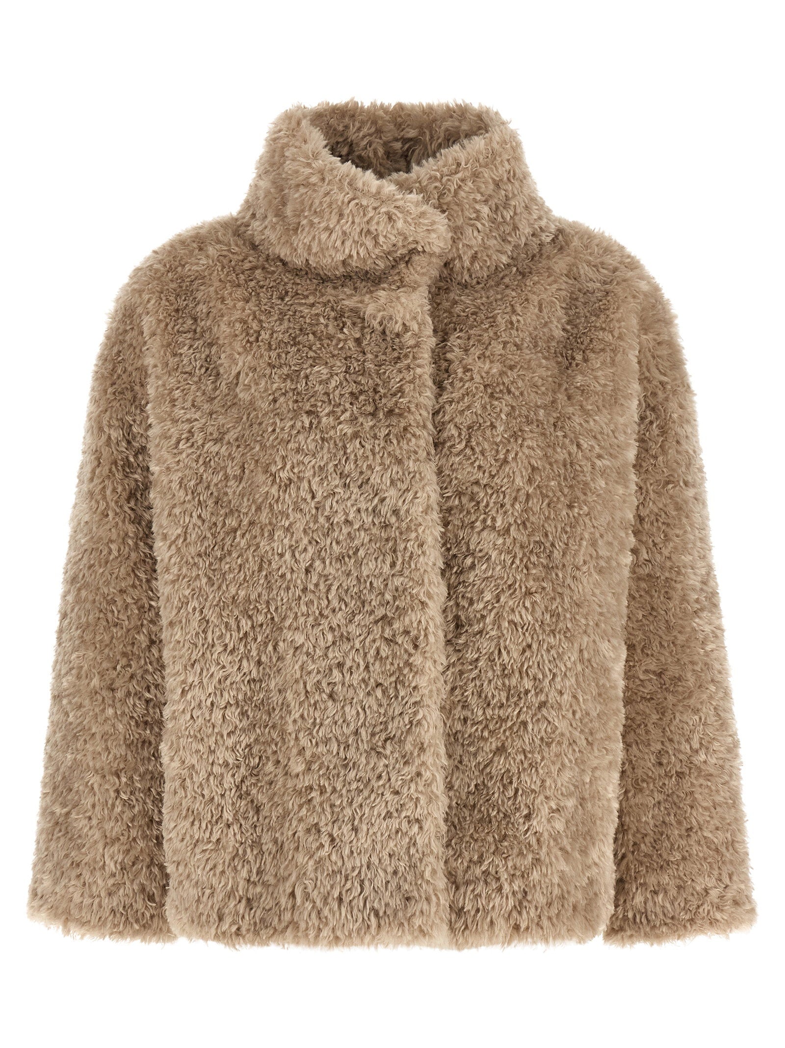 Herno Curled Shearling Effect Coat Beige