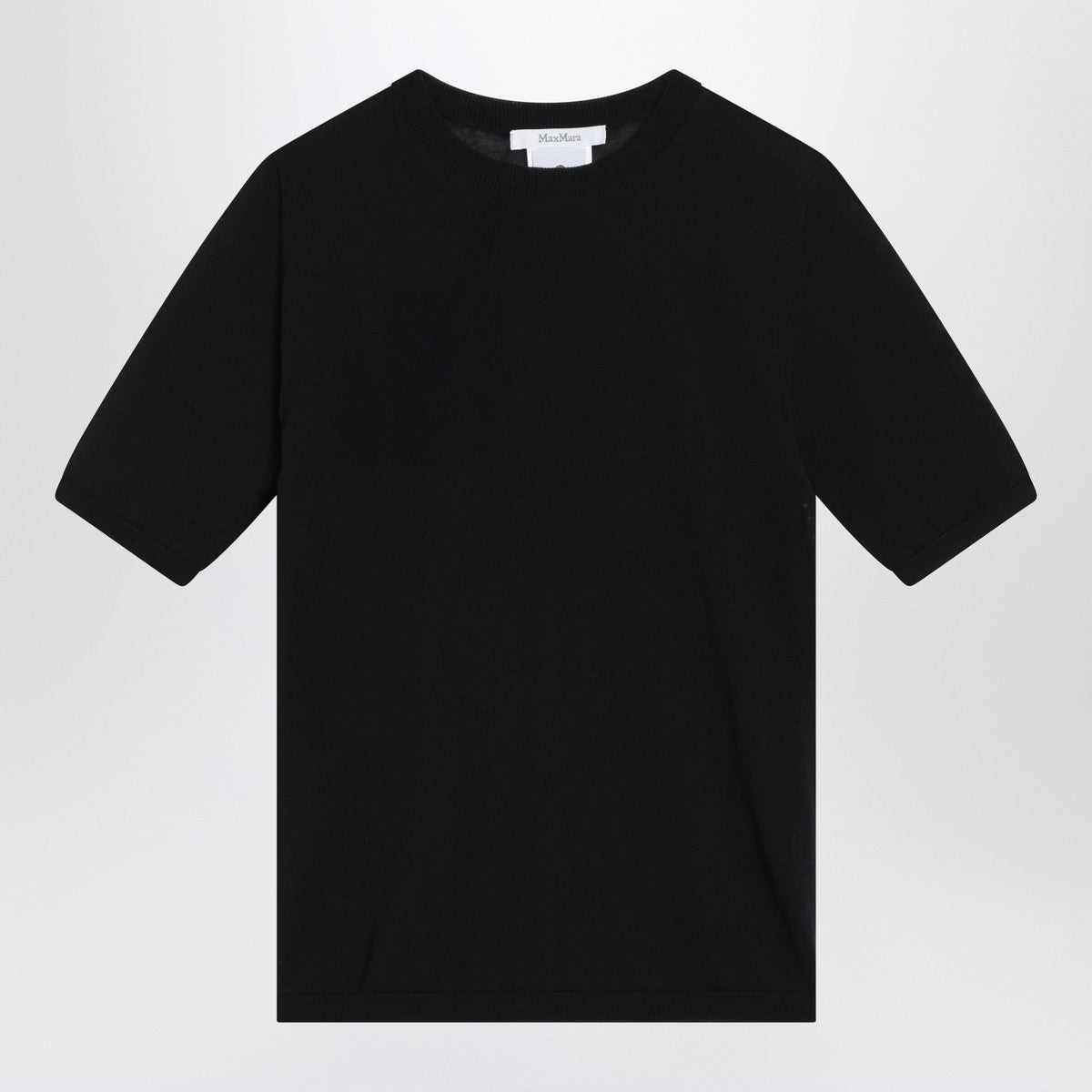 Max Mara Blue Wool Crew Neck Sweater with Short Sleeves Blue