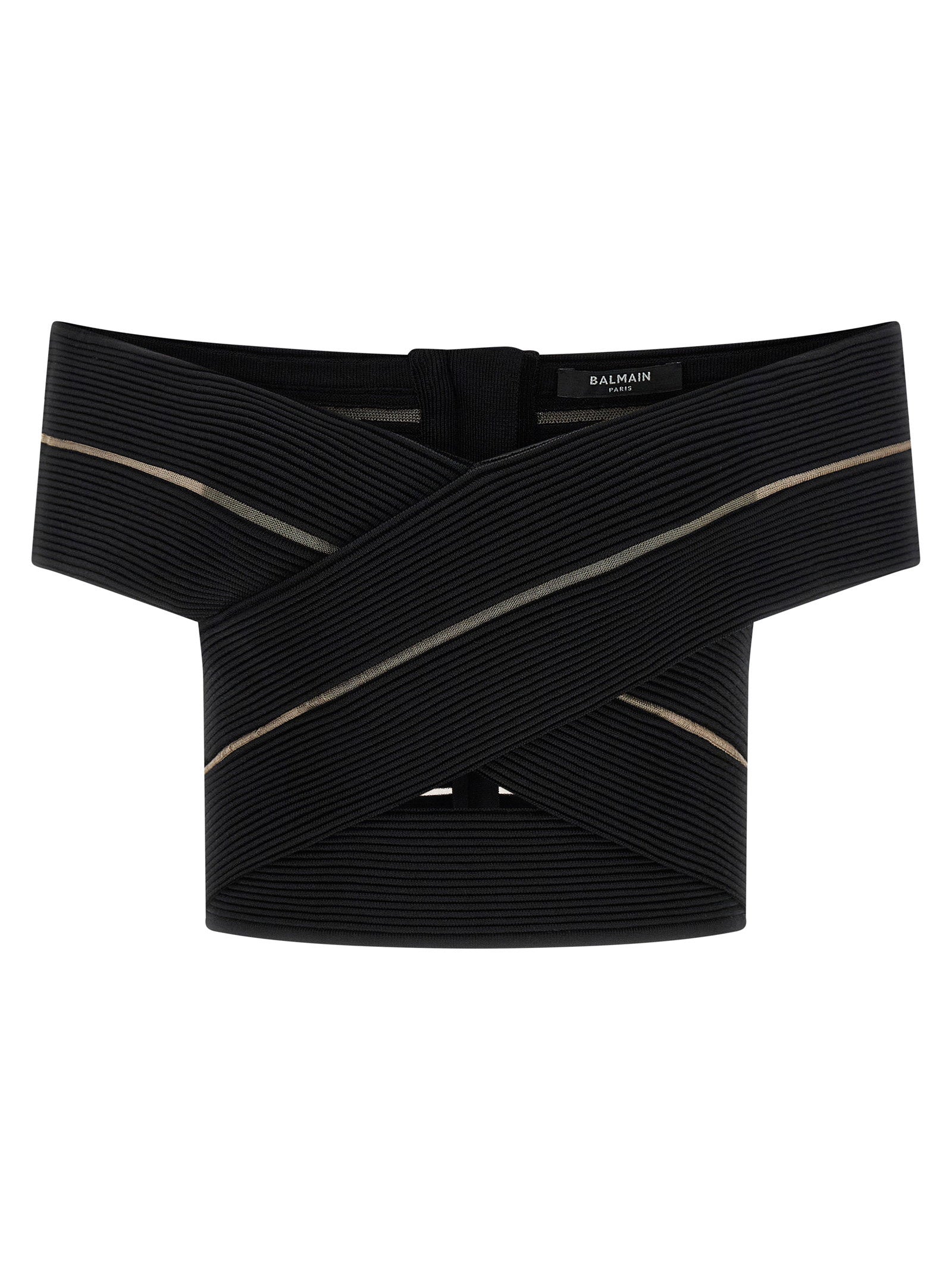 Balmain Off-the-shoulder Crop Top Black
