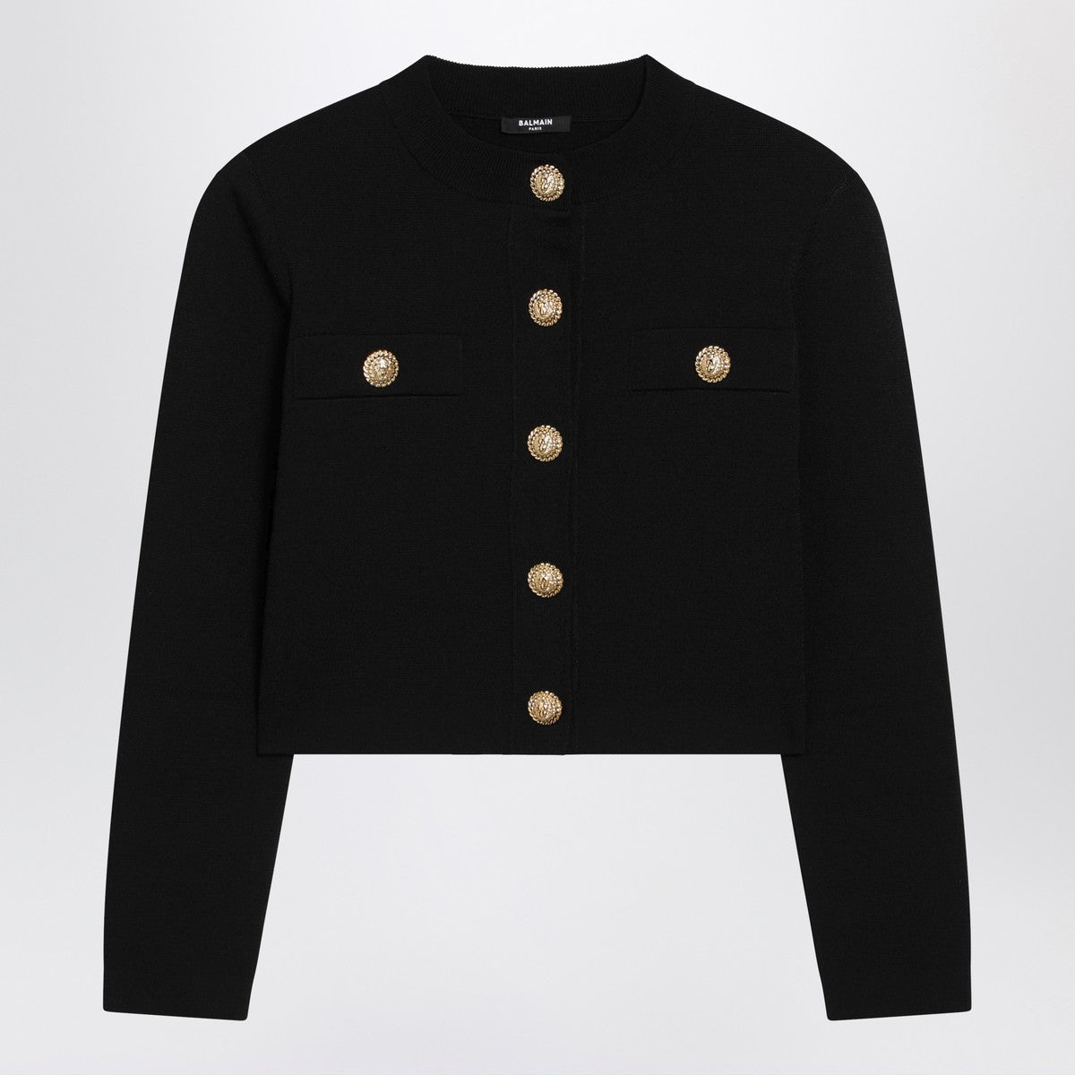 Balmain Tweed Cardigan With Logo Buttons Black
