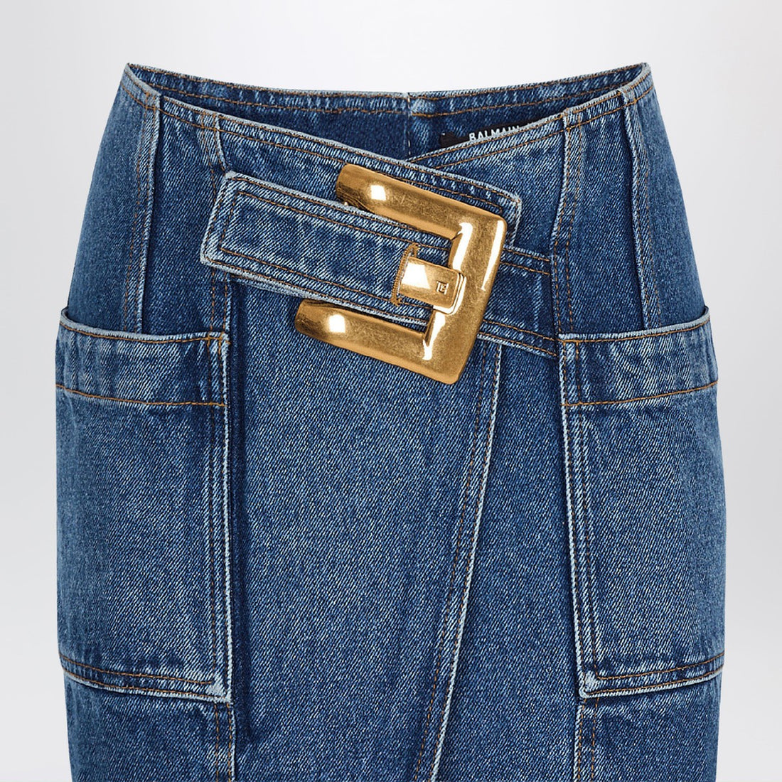 Balmain Denim Midi Skirt With Belt Blue