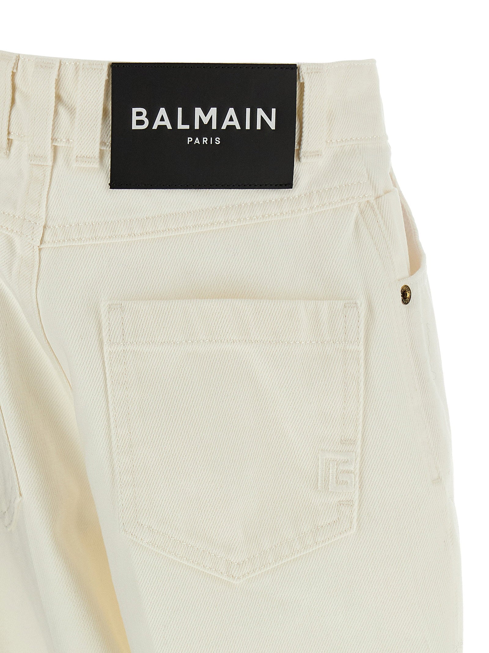 Balmain Embroidery Jeans White