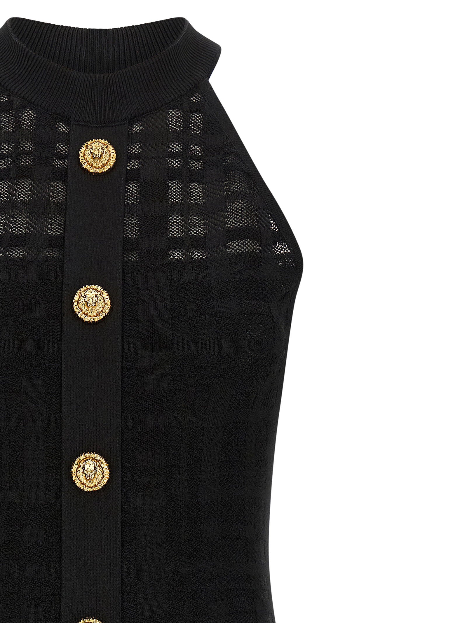 Balmain Tartan Knit Dress Black