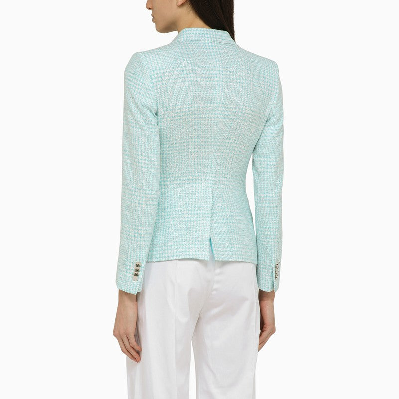 Tagliatore Light Blue Double-Breasted Cotton-Blend Blazer light blue