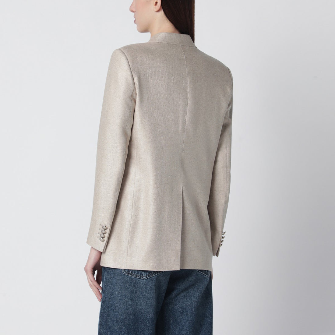 Tagliatore Double-Breasted Silk Jacket Beige