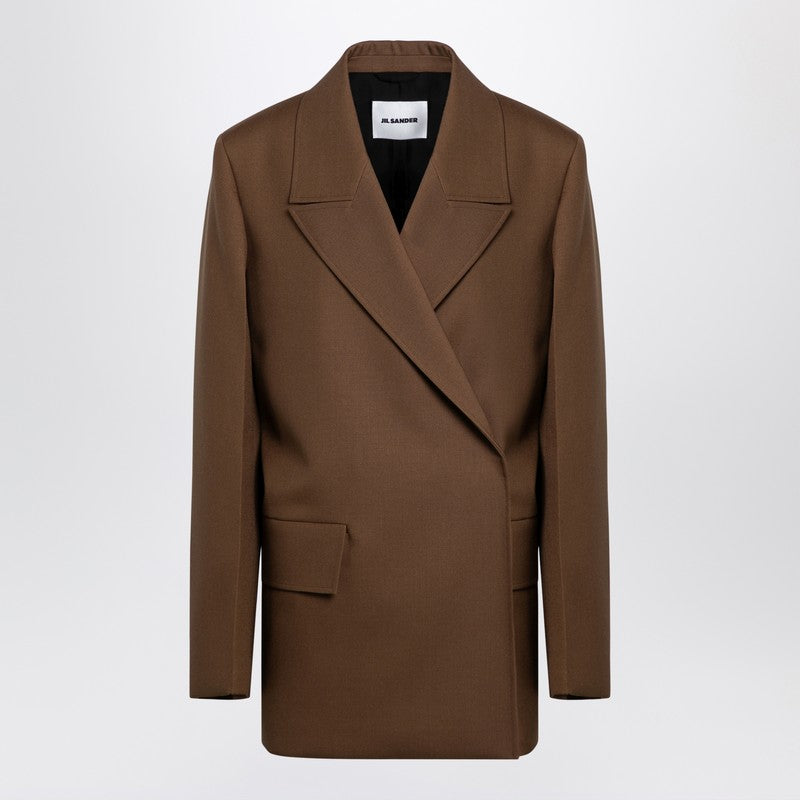 Jil Sander Double-Breasted Oversized Wool Jacket Brown