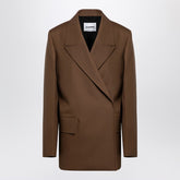 Jil Sander Double-Breasted Oversized Wool Jacket Brown