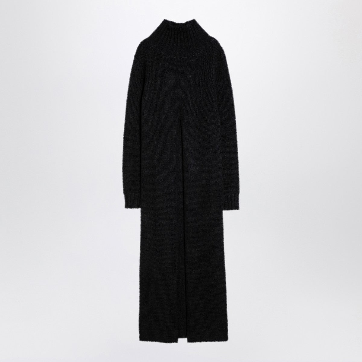 Jil Sander Long Alpaca Turtleneck Dress in Black