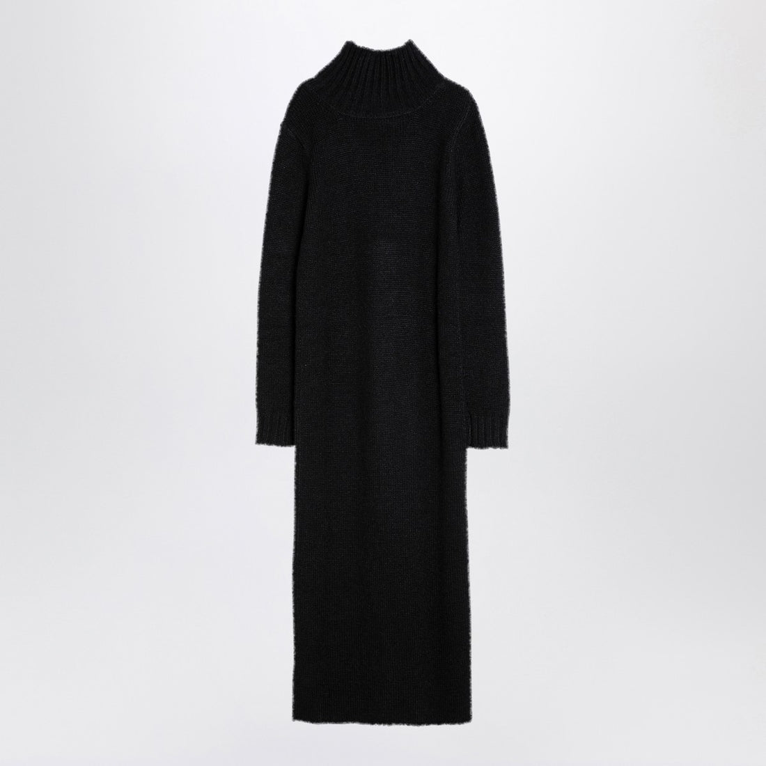 Jil Sander Long Alpaca Turtleneck Dress in Black