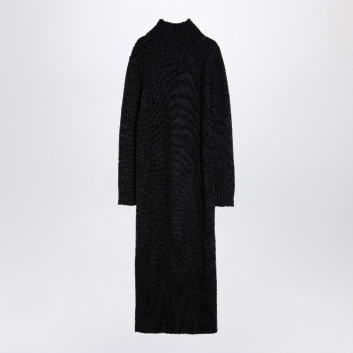 Jil Sander Long Alpaca Turtleneck Dress in Black