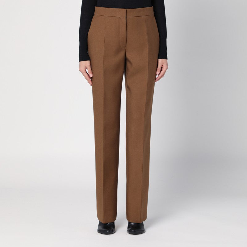 Jil Sander High-Rise Brown Wool Tailored Trousers Brown