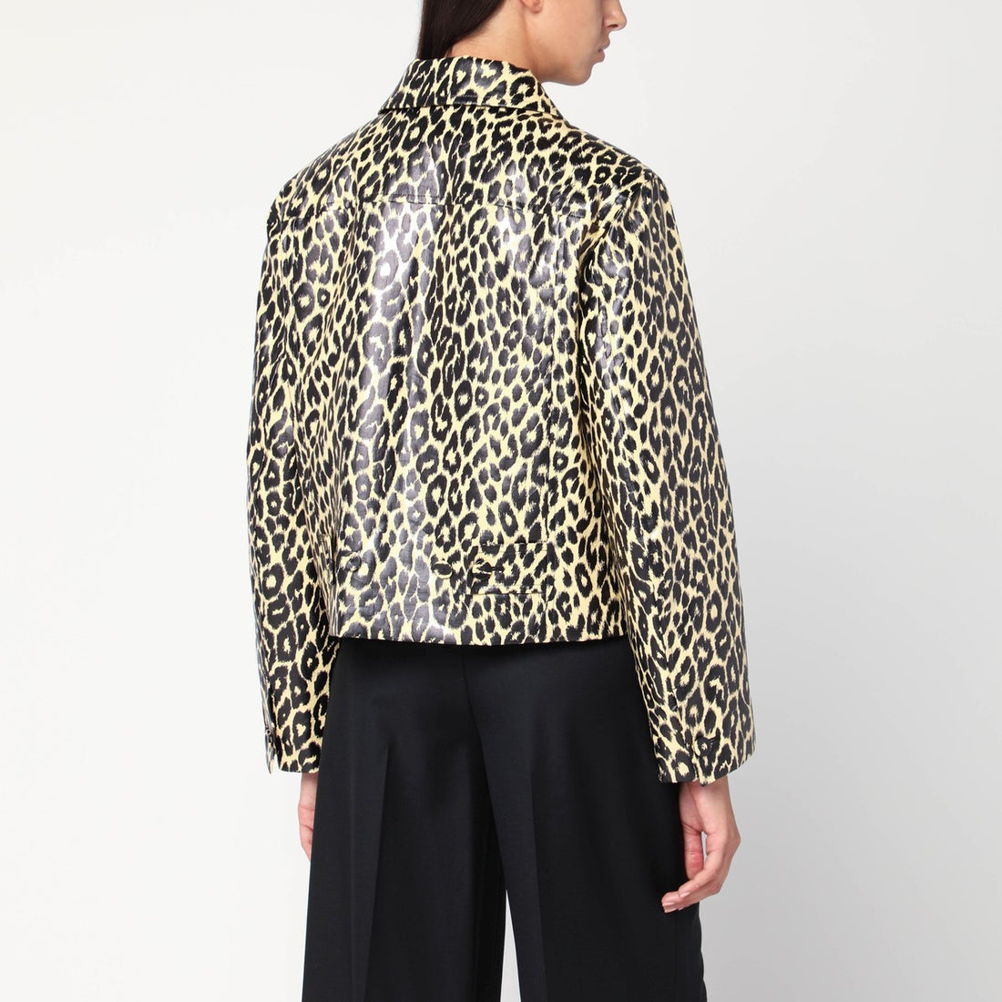 Jil Sander Leopard-Print Coated Linen Short Jacket Beige