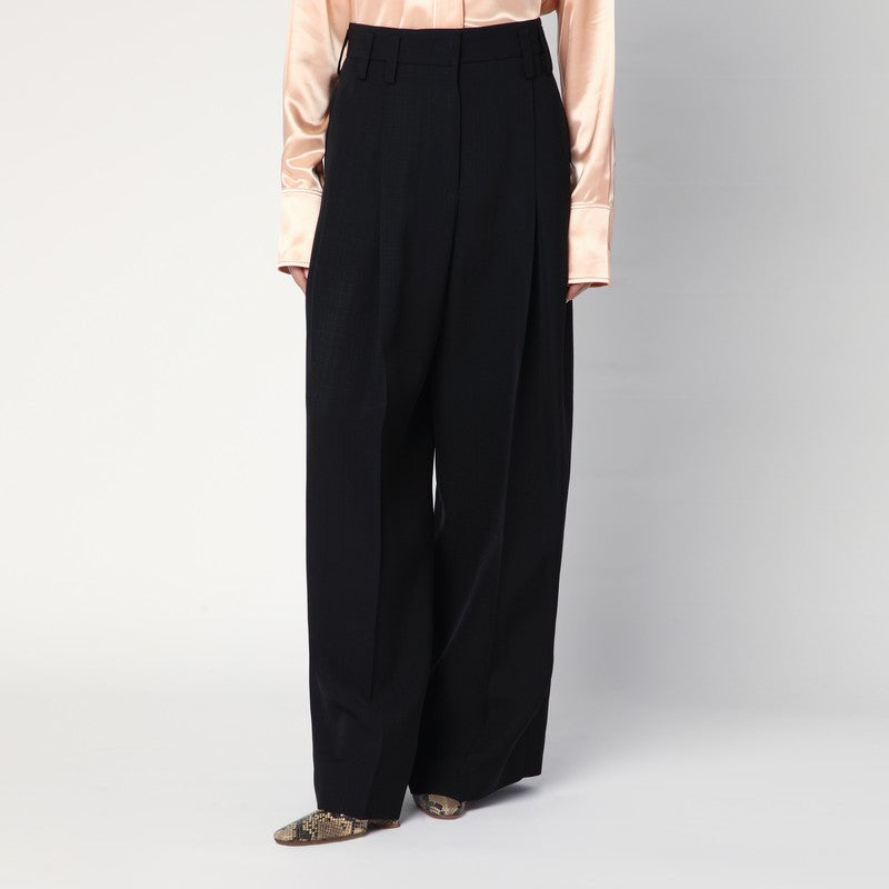 Jil Sander Wide-Leg High-Waist Black Silk-Blend Trousers Black