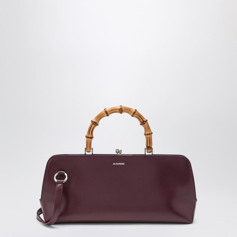Jil Sander Small Goji Bamboo Leather Shoulder Bag Burgundy