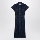 Ganni Blue Organic Denim Midi Dress with Gold-Tone Buttons Light blue