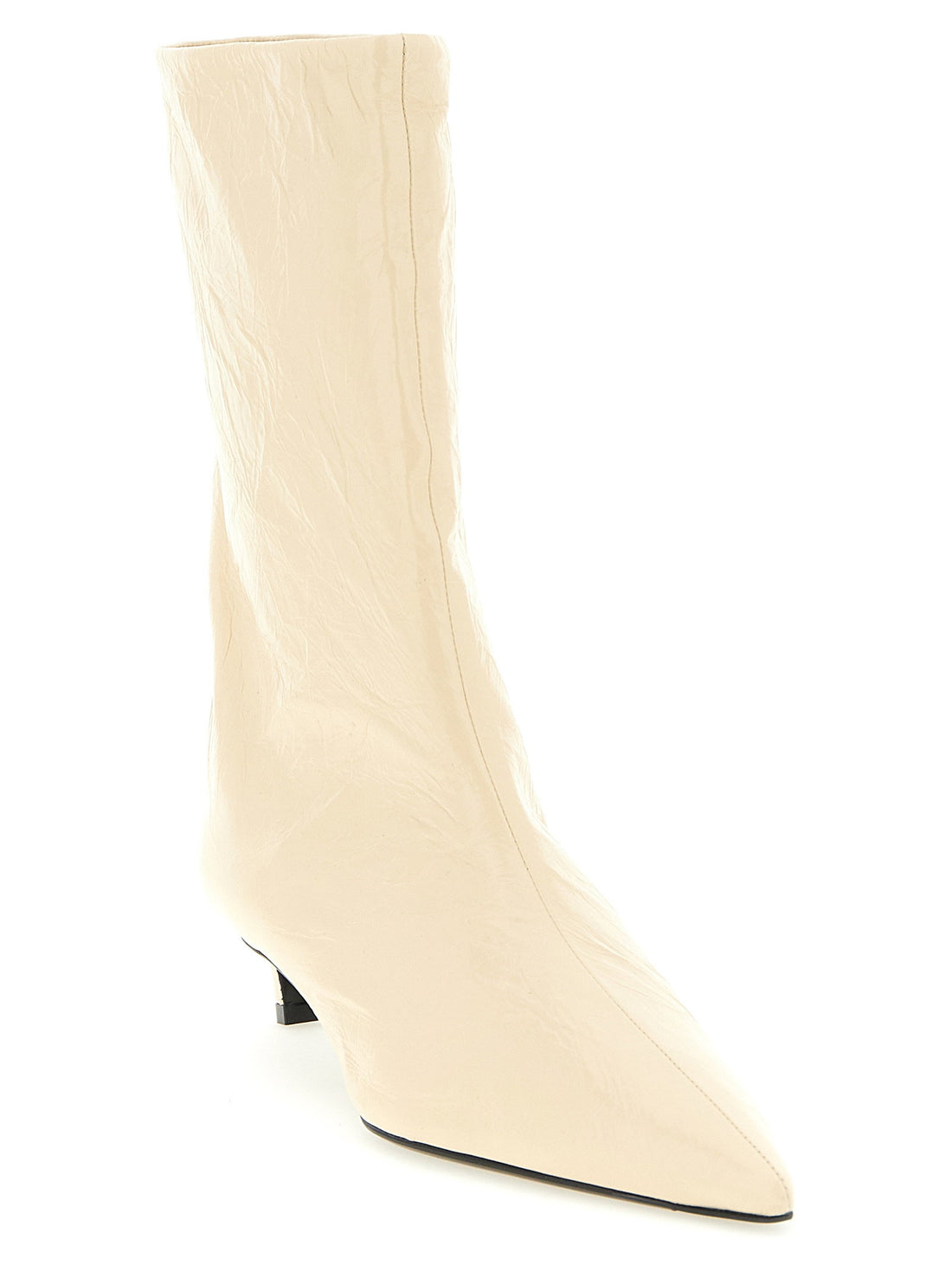 Jil Sander Craquelé Leather Ankle Boots Beige