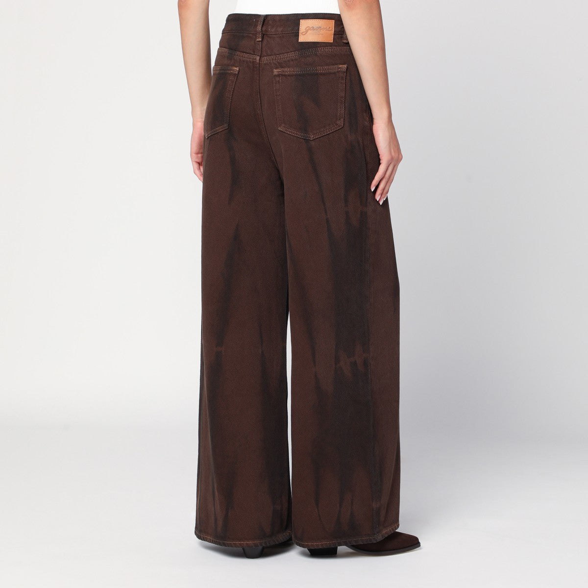 Ganni Wide-Leg High-Waisted Brown Denim Jeans Brown