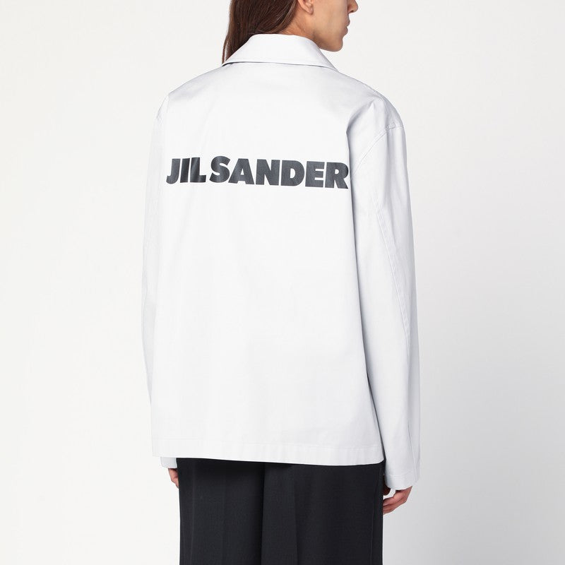Jil Sander Light Grey Cotton Taffeta Logo-Print Shirt Jacket Grey