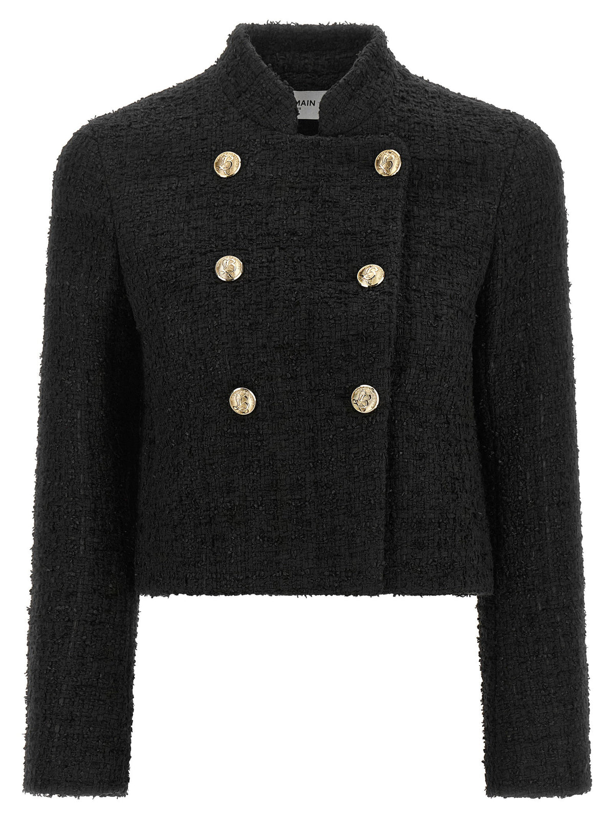 Balmain Double-breasted Tweed Short Jacket Black