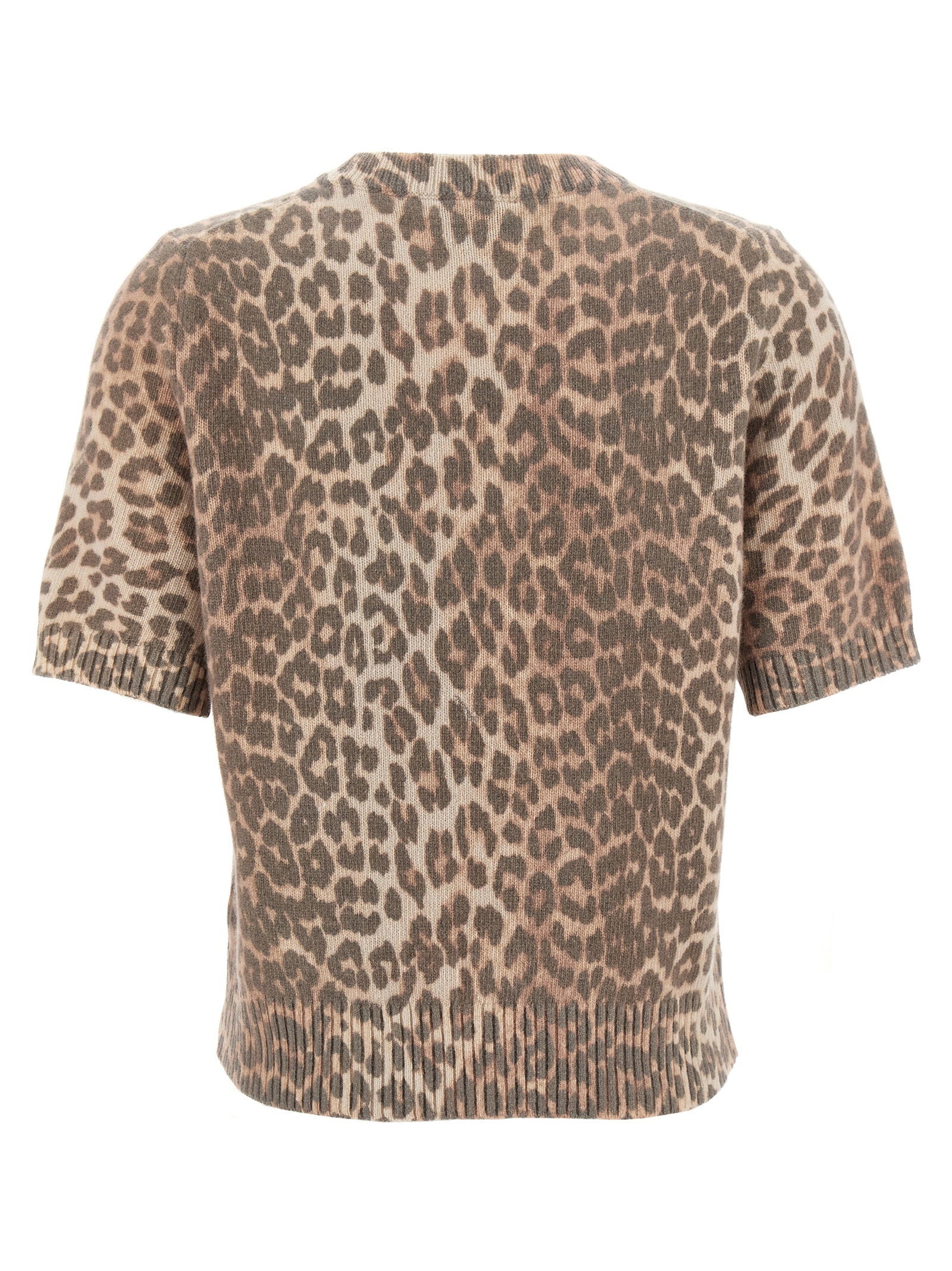Ganni Leopard Wool Mix T-shirt Brown