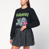 Ganni Dark Grey Wool-Blend Puppy-Intarsia Sweater Purple