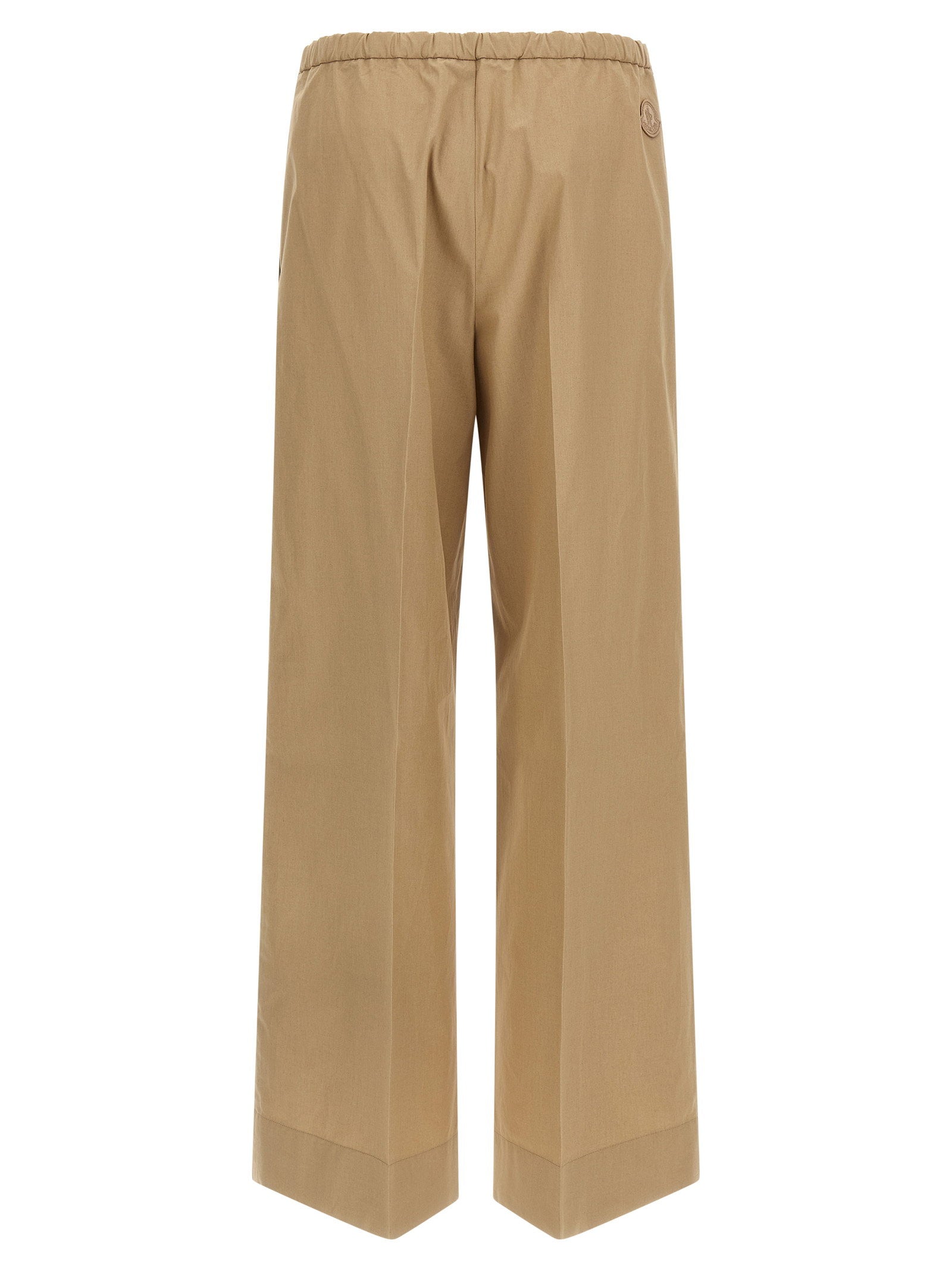 Moncler Grosgrain Logo Patch Pants Beige