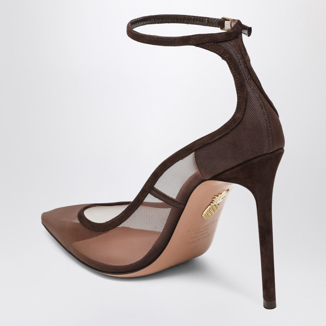 Aquazzura Love Affair 85 Mesh and Brown Suede Pumps Brown