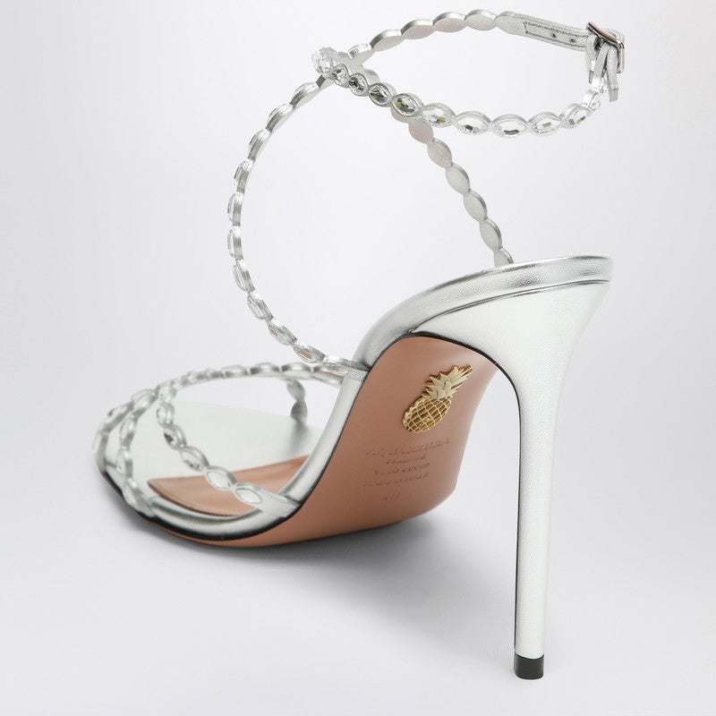 Aquazzura Love Struck Silver Crystal-Embellished Leather Sandals Metal