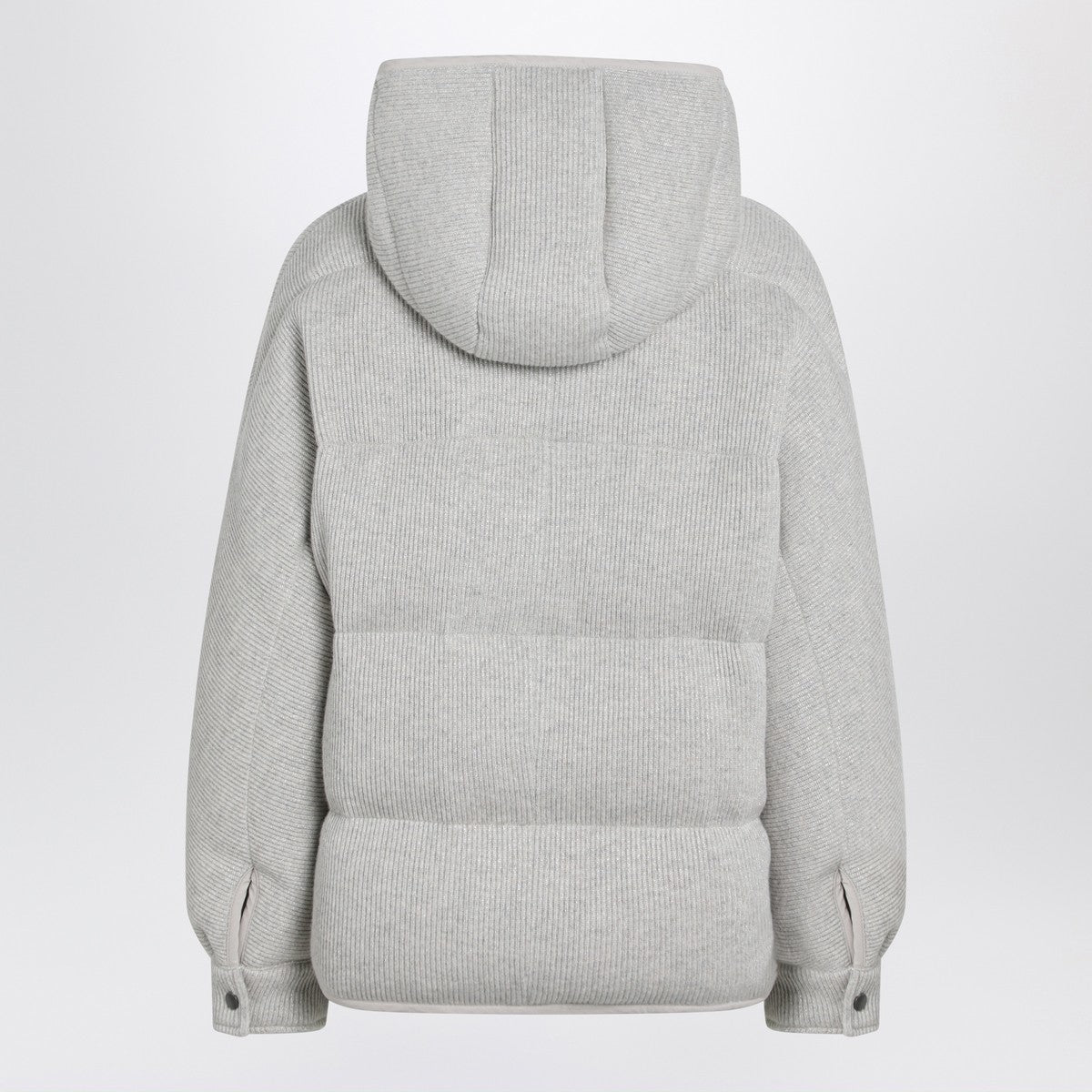 Brunello Cucinelli Greige Cashmere-Blend Down Jacket with Lamé Hood Grey