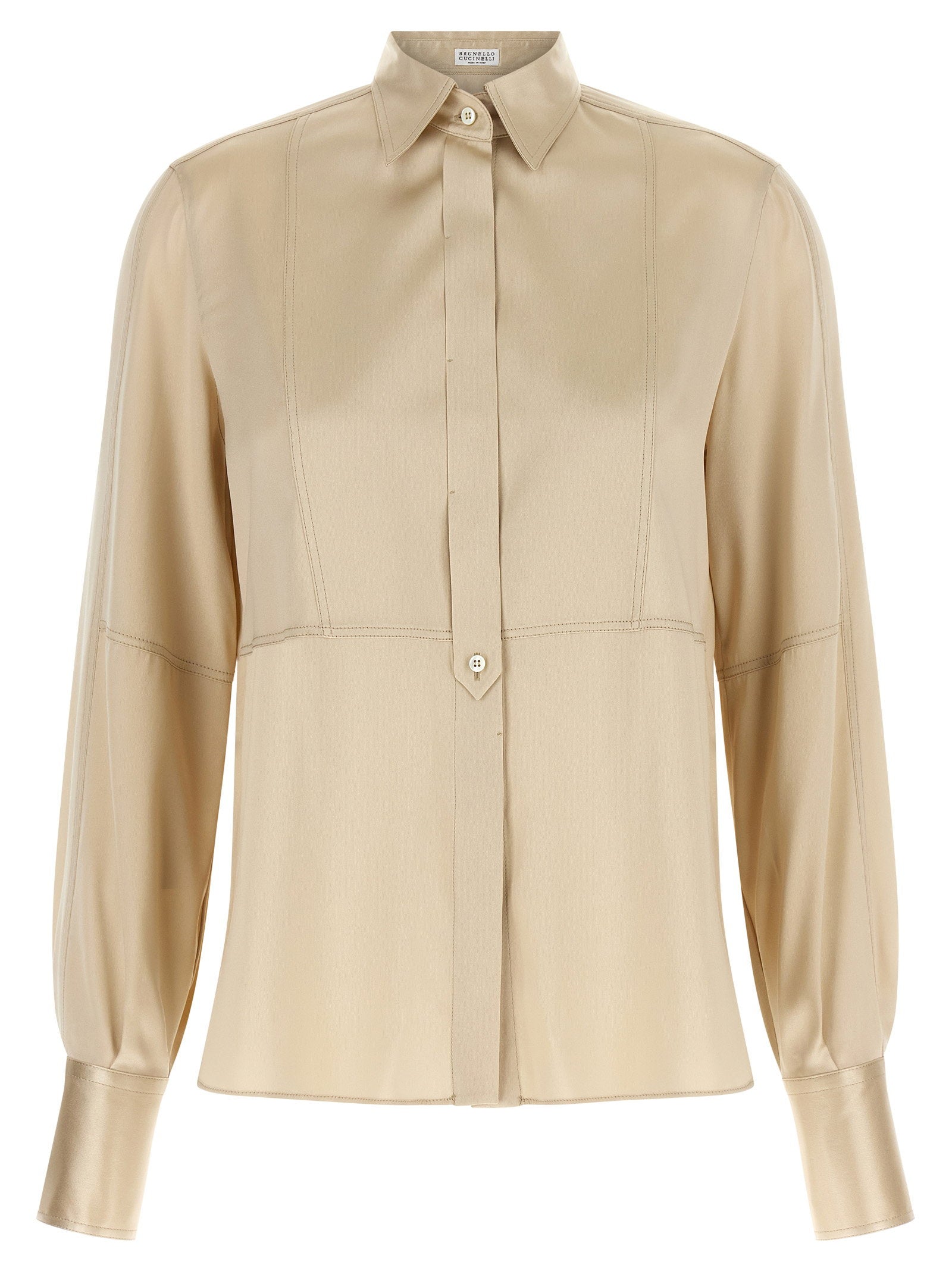 Brunello Cucinelli Satin Silk Shirt Beige