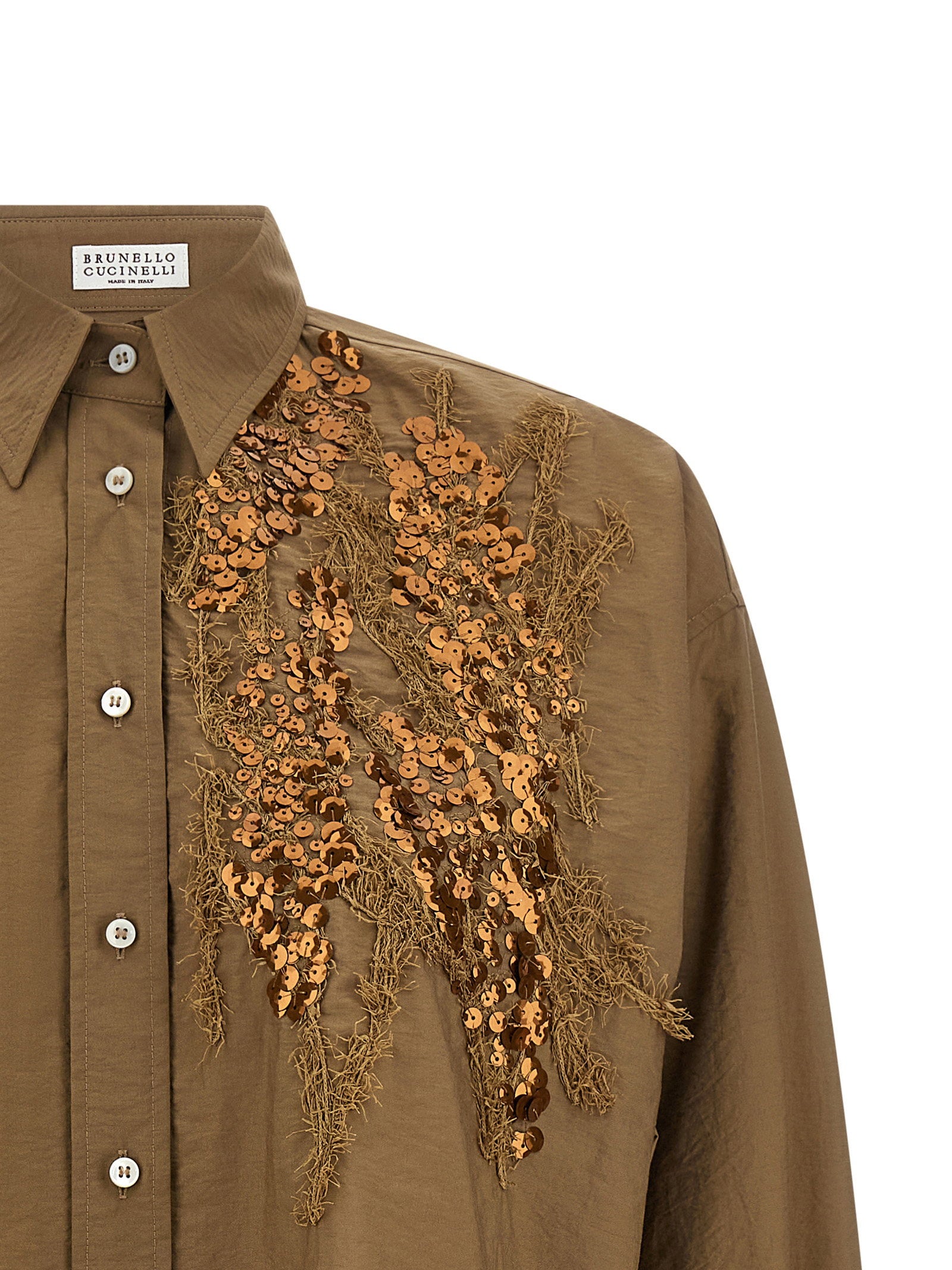 Brunello Cucinelli Dazzling Seabed Embroidery Shirt Beige