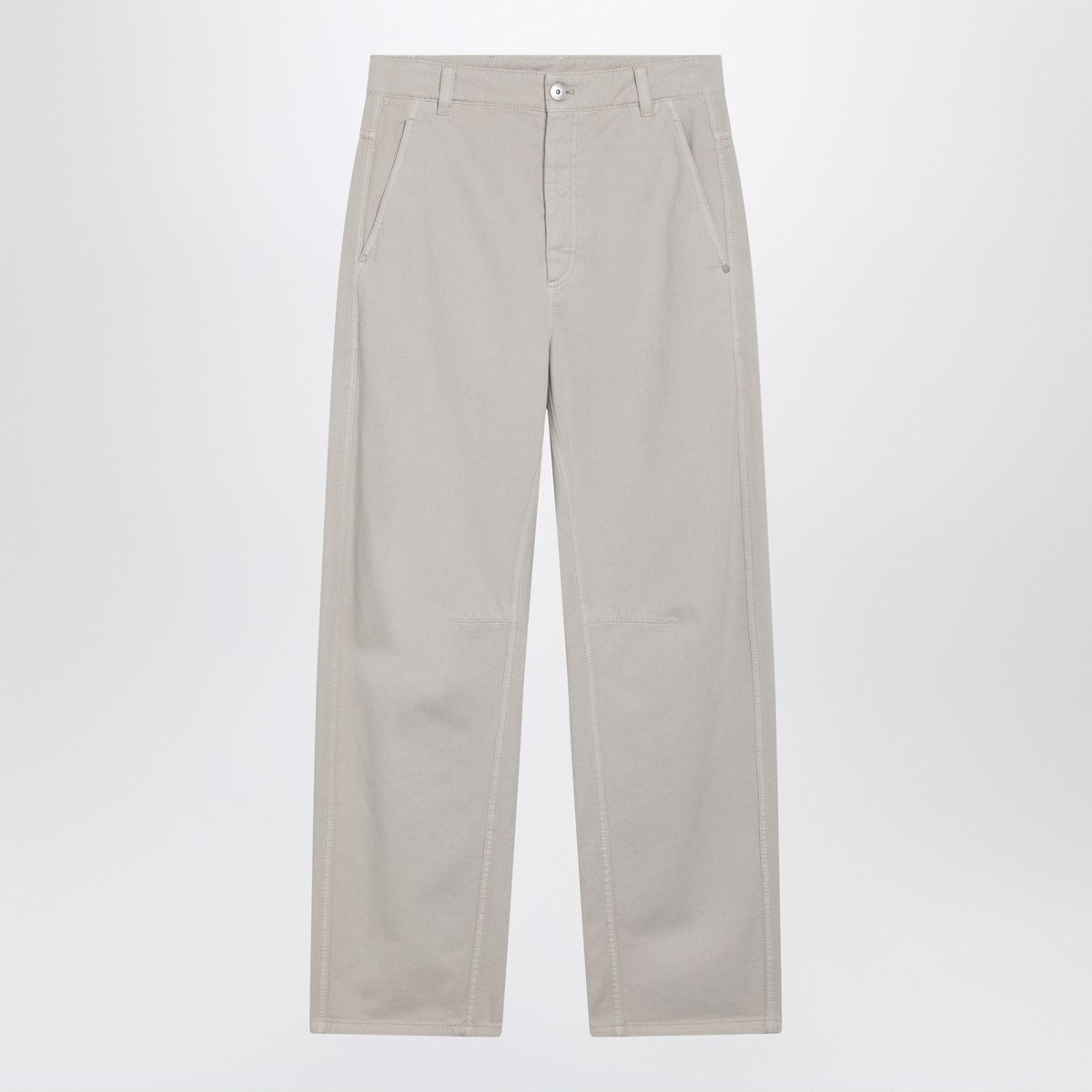 Brunello Cucinelli Beige Cotton Trousers with Monile Embroidery Beige