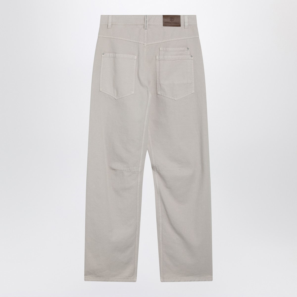 Brunello Cucinelli Beige Cotton Trousers with Monile Embroidery Beige