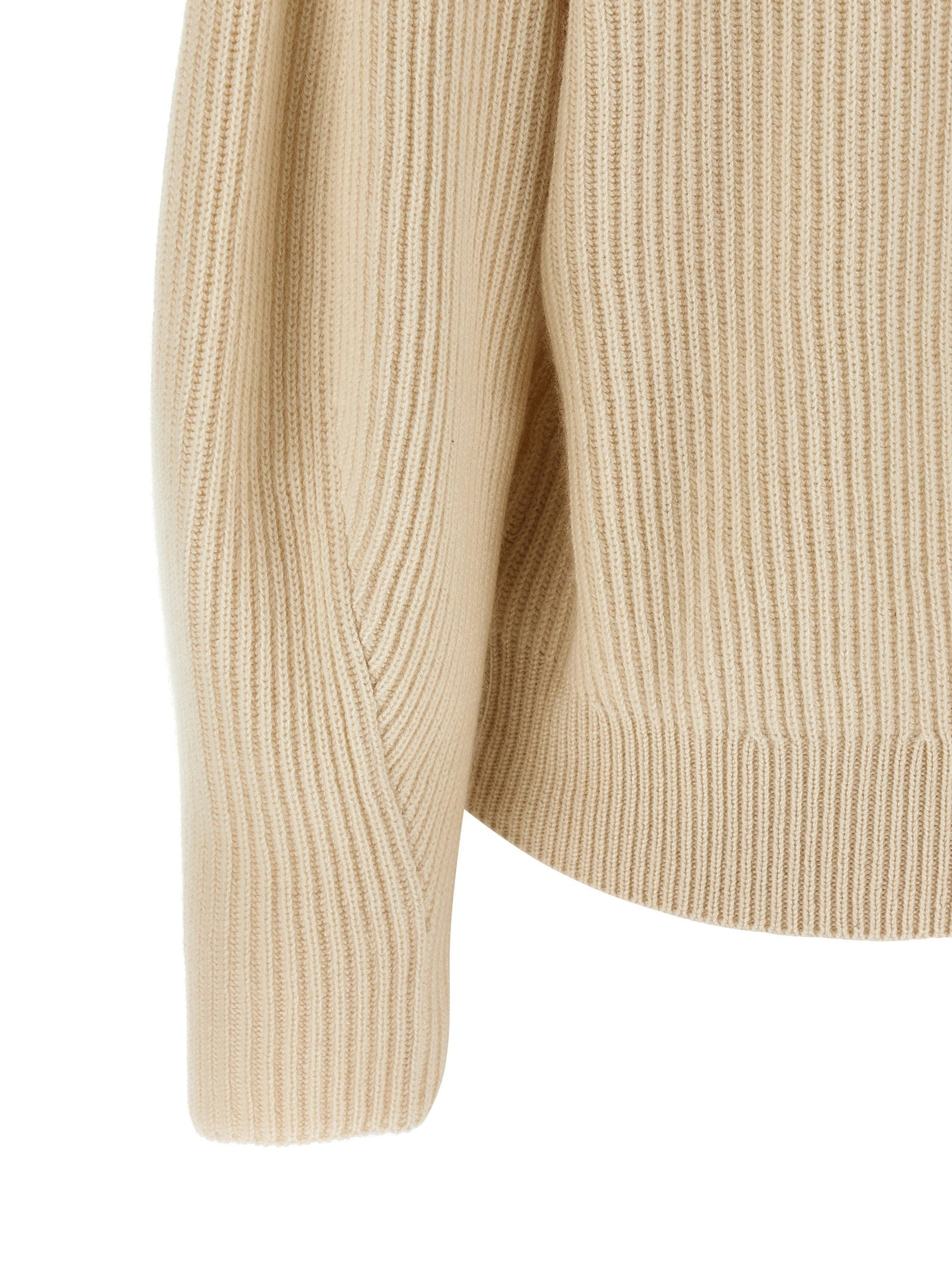 Brunello Cucinelli Shawl Neck Ribbed Sweater Beige