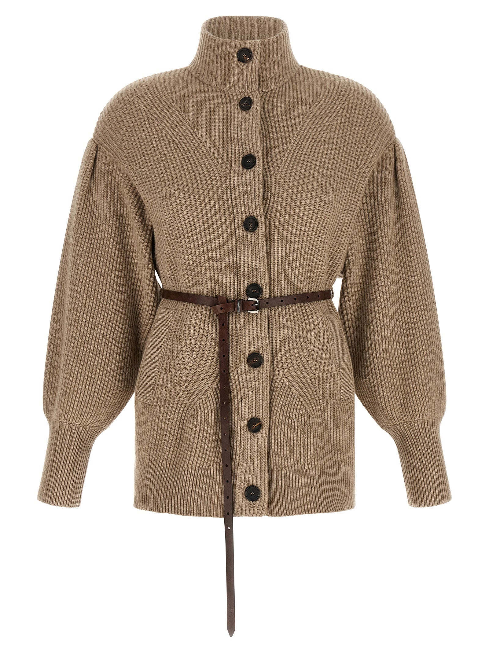 Brunello Cucinelli English Half-ribbed Cardigan Beige