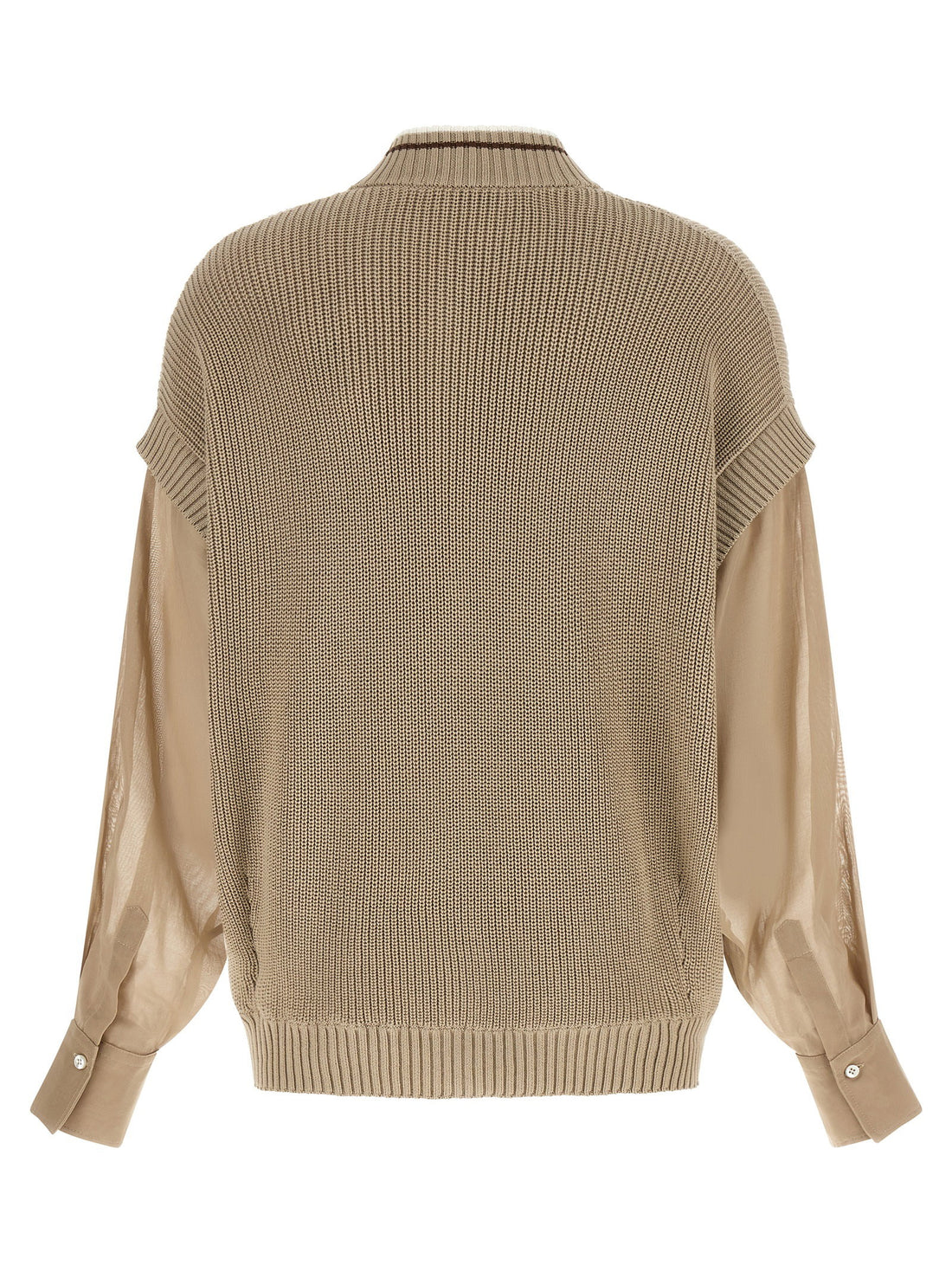 Brunello Cucinelli Organza Sleeve Cardigan Beige