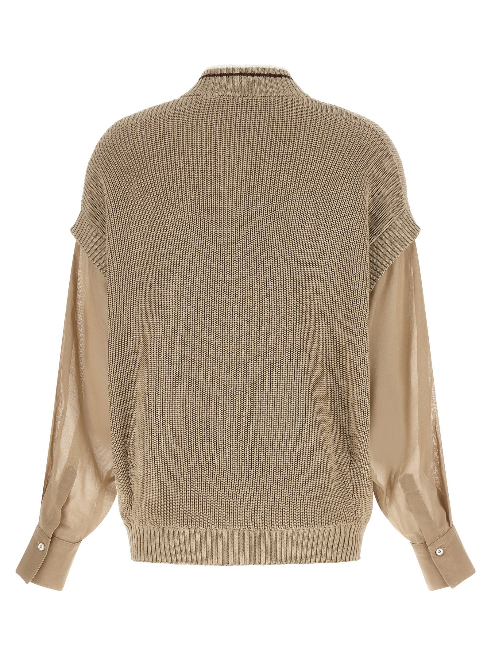 Brunello Cucinelli Organza Sleeve Cardigan Beige