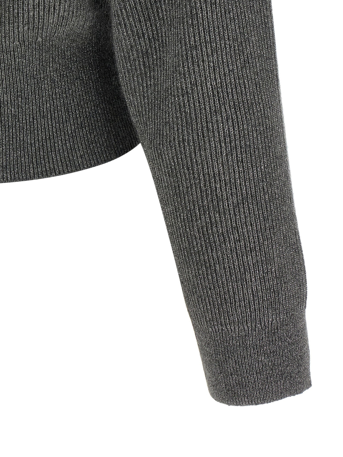 Brunello Cucinelli Ribbed Cardigan With Leather Detail Gray