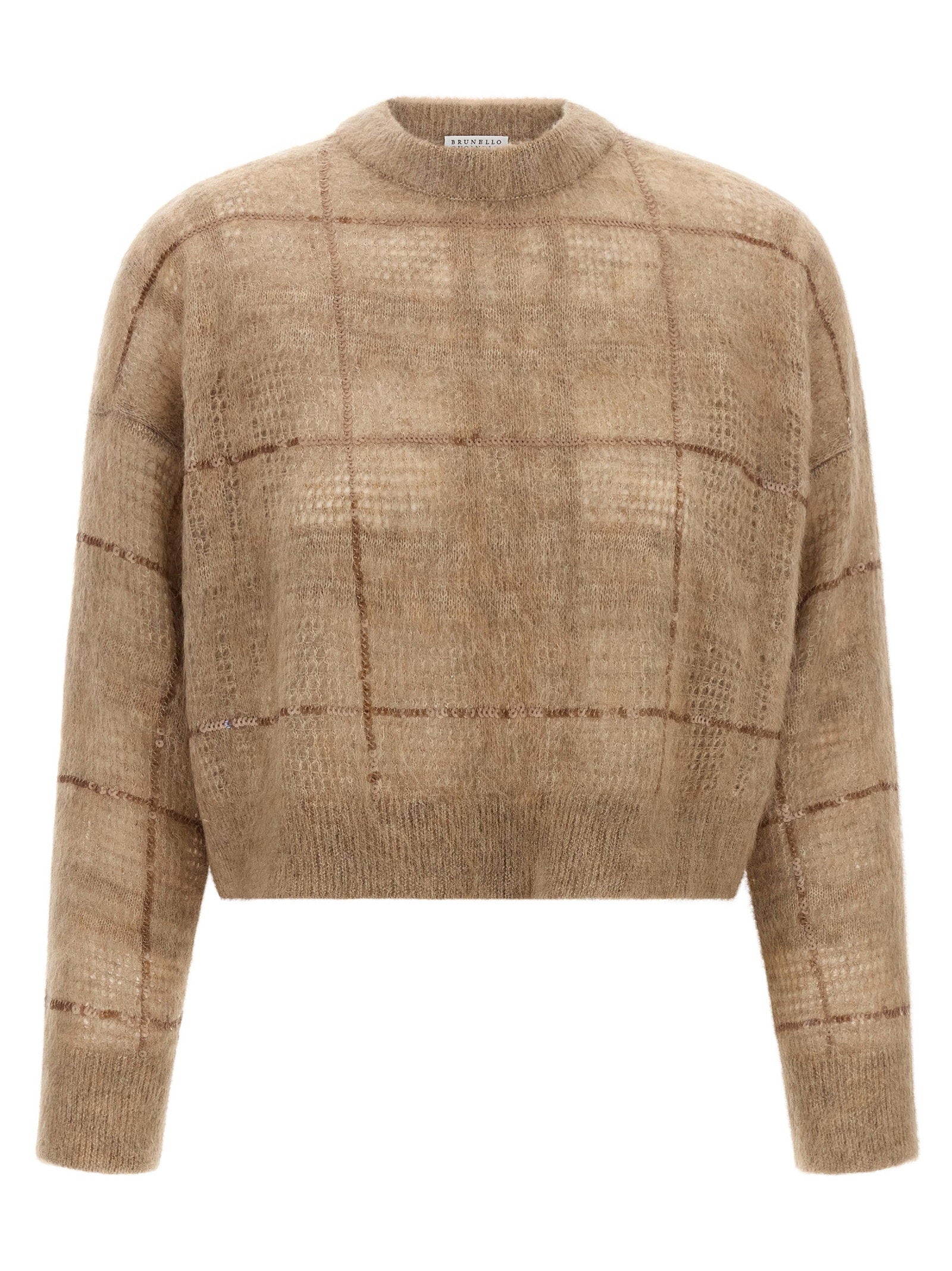 Brunello Cucinelli Sequin Check Sweater Beige