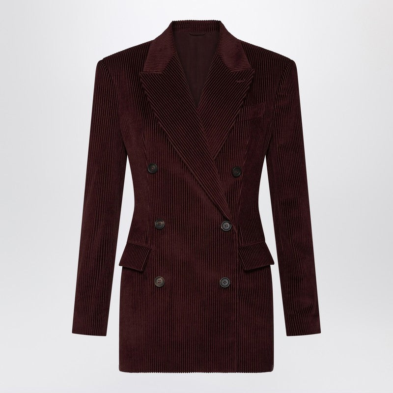 Brunello Cucinelli Bordeaux Velvet Double-Breasted Corduroy Jacket Red