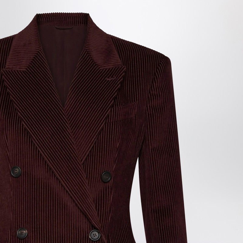 Brunello Cucinelli Bordeaux Velvet Double-Breasted Corduroy Jacket Red