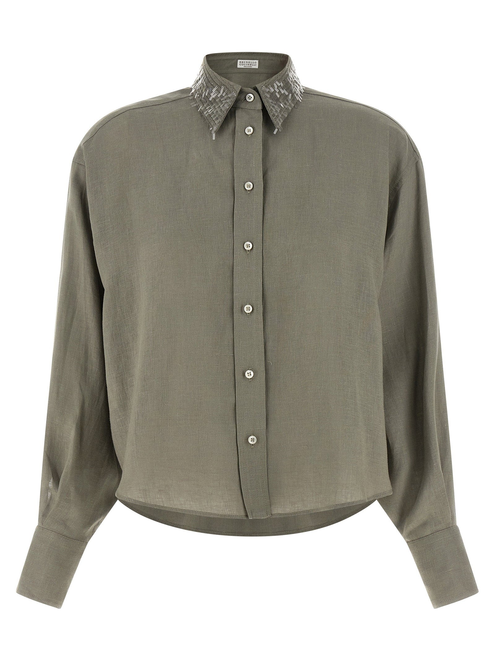 Brunello Cucinelli Sequin Collar Shirt Green