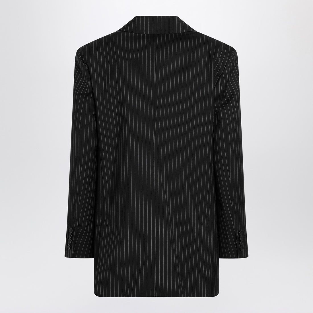 Max Mara Black Pinstriped Double-Breasted Wool Jacket Black