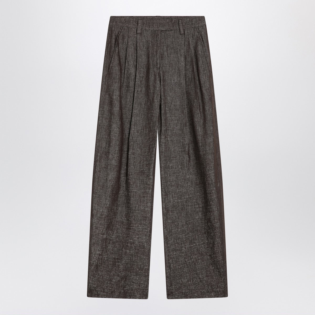 Brunello Cucinelli Wide-Leg Cotton Blend Trousers Brown
