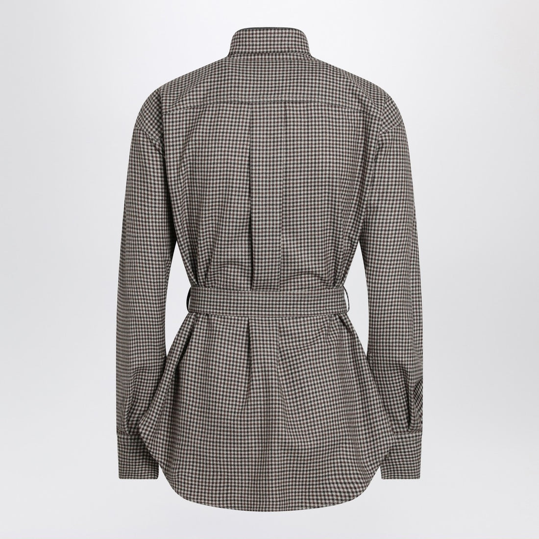 Brunello Cucinelli Check Wool Shirt with Shiny Embellished Collar in Multicolor