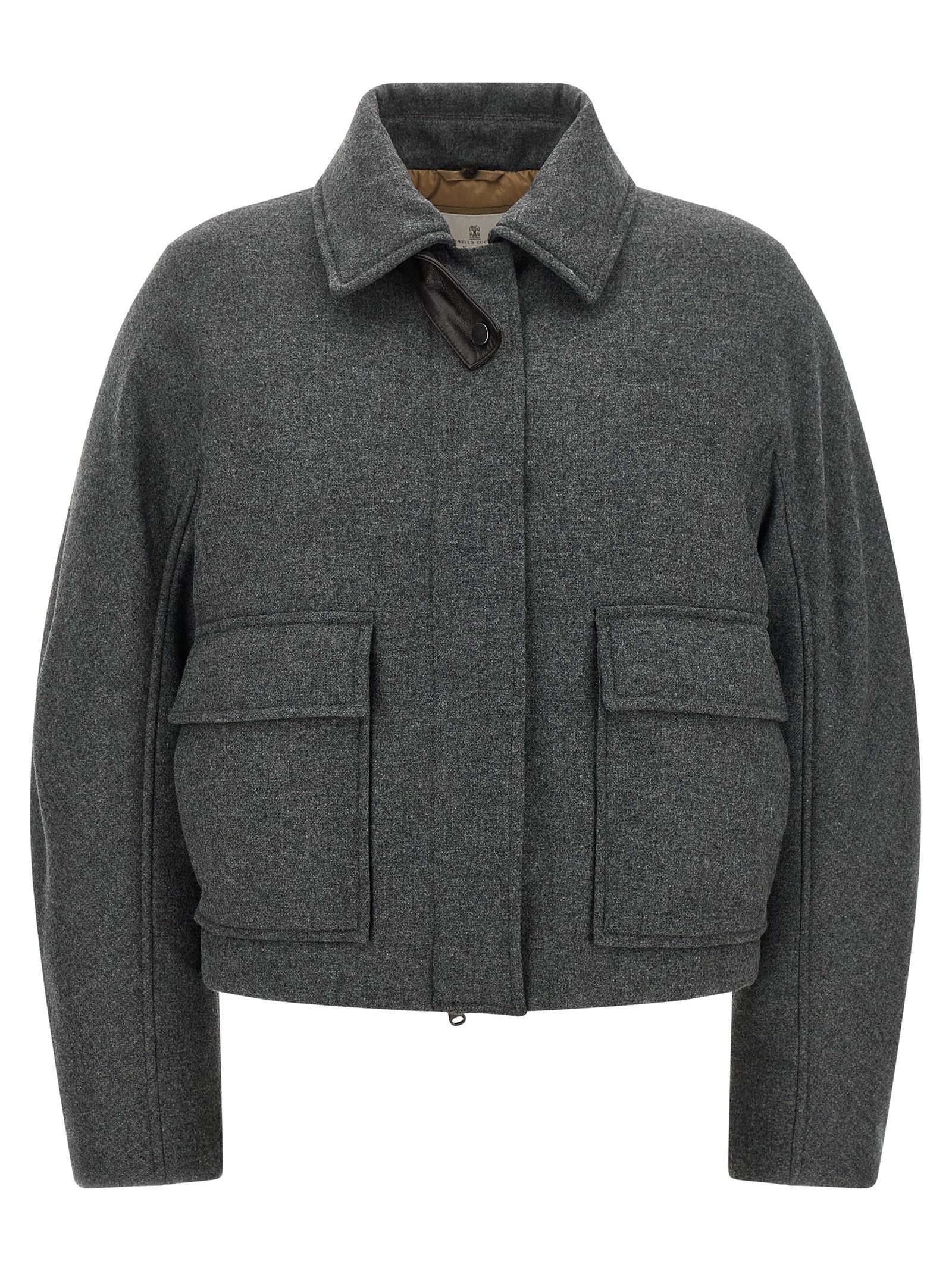Brunello Cucinelli Shearling Collar Cropped Jacket Gray