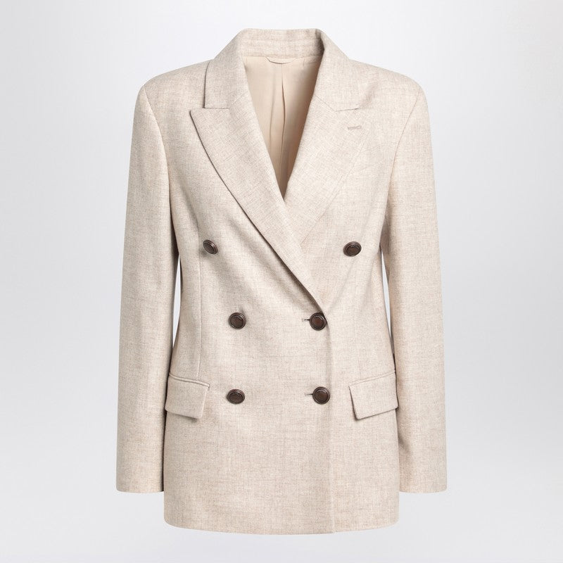 Brunello Cucinelli Double-Breasted Wool and Cashmere Jacket Beige